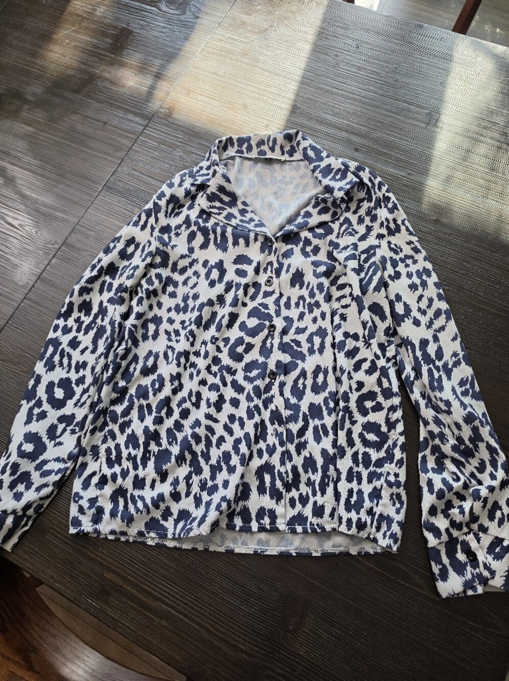 Womens Navy and White Leopard Print Button-Up Shirt Jacket